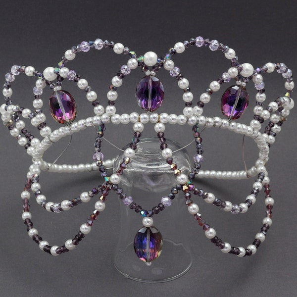 Couronne ballerine perle cristaux violets, diadème ballet, diadème de performance, bijoux accessoire de danse coiffe Odile Swan Lake, Carabosse