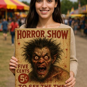 Canvaskunst horrorshow, griezelig muurdecor, vintage monsterprint, Halloween-huisdecor, eng cadeau-idee voor horrorliefhebbers