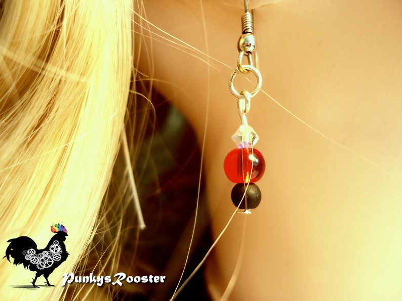 Gothic Swarovski Crystal Earrings Dressy Earrings Fancy Steampunk Red and Black Beads Nickel and Lead Free Ear Wires PR05 image 1