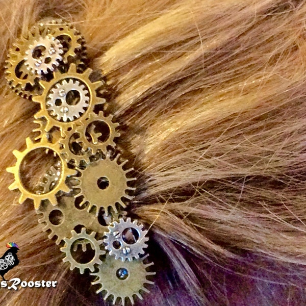 Steampunk Barrette Steampunk Bride NonTraditional Wedding Punk Industrial Hair Accessory Victorian Rockabilly Large Barrette #PR78