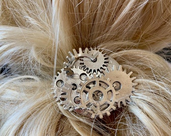 Steampunk Ponytail Holder Hair Tie Elastic Man Bun Gift For Him Clockwork Unique Hair Tie Metal Head Gift For Metal Head Steampunk Hair