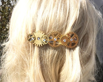 Steampunk Hair Accessory Jewelry, Steampunk Hair Clip, Steampunk Bride, Steampunk Jewelry, Metal Gear Barrette #PR301