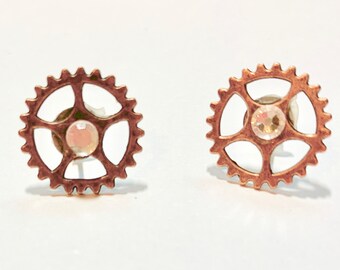 Steampunk Jewelry Earrings Gears Earrings Steampunk Bride Metalhead Earrings  Earrings Steampunk  Rose Gold Colored Earrings