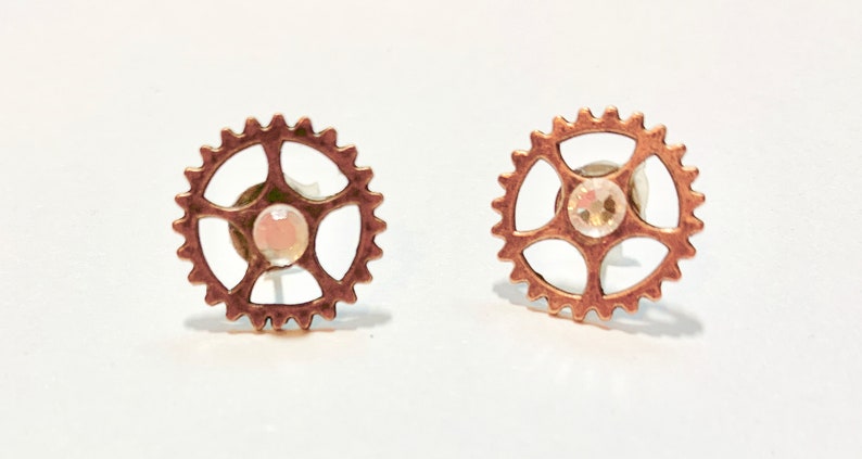 Steampunk Jewelry Earrings Gears Earrings Steampunk Bride Metalhead Earrings Earrings Steampunk Rose Gold Colored Earrings image 1