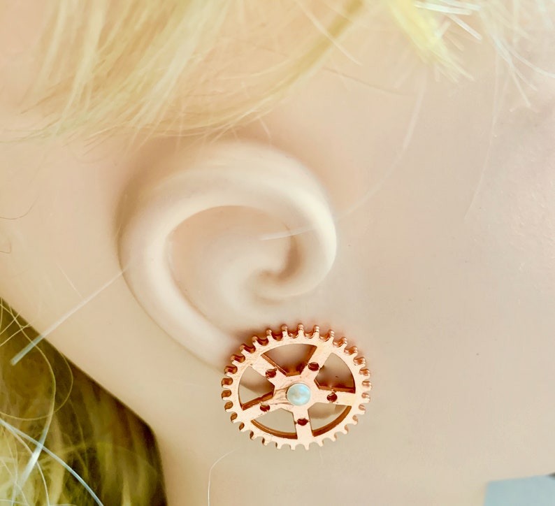 Steampunk Jewelry Earrings Gears Earrings Steampunk Bride Metalhead Earrings Earrings Steampunk Rose Gold Colored Earrings image 2