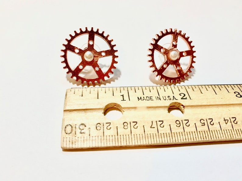 Steampunk Jewelry Earrings Gears Earrings Steampunk Bride Metalhead Earrings Earrings Steampunk Rose Gold Colored Earrings image 3