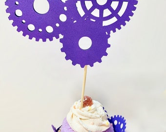 Party Cupcake Topper Steampunk Style Party Decor ONE DOZEN Choice of Colors Steampunk Party  Decor Gears Wheels Industrial  Large Size