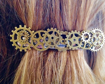 Metalhead Barrette Steampunk Bride Non Tradional Wedding Punk Industrial Hair Accessory Victorian Large Barrette Hair Clip #PR000