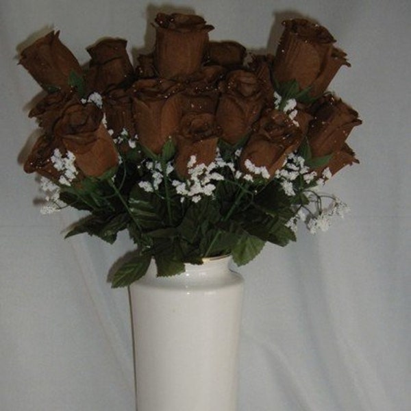 Brown Silk Rose Flowers / Raindrops - Wedding Flowers - Bridal / Floral - Centerpiece Flower Arrangement Supplies - Bridal Bouquet Roses