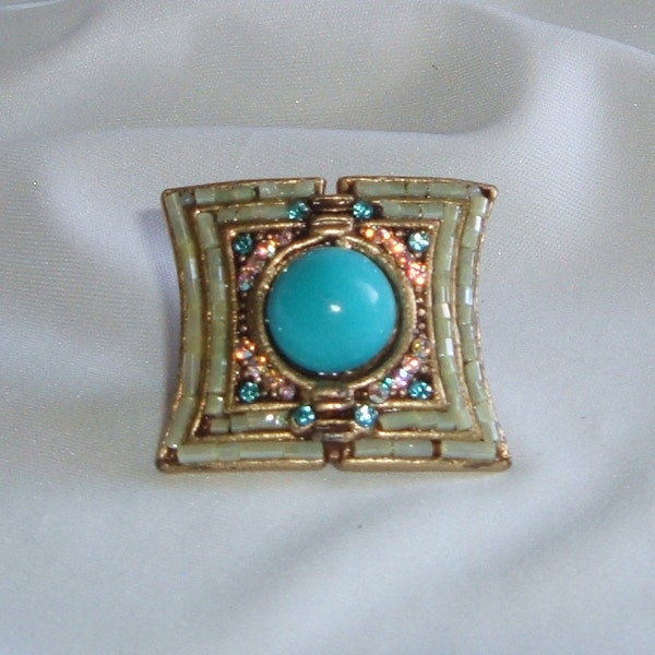 Vintage Egyptian Ring - Blue Turquoise Stone - Metal Copper Tone Ring - Costume Jewelry - Handcrafted Gift - Egypt - (EGYRN006)