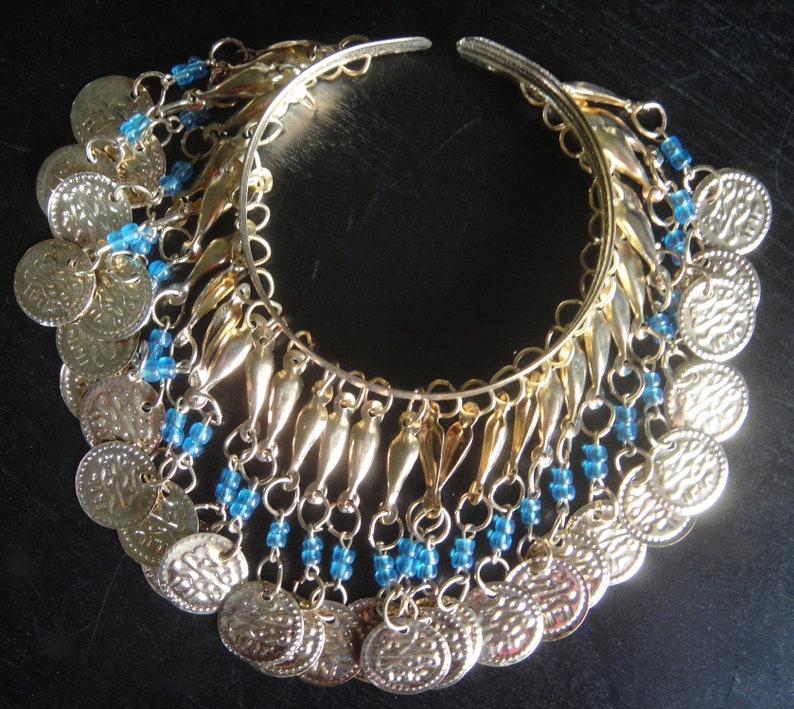 Egypt - Egyptian Ankle Bracelet Handcrafted Gift EGYANK005 Blue Beads Metal Gold Tone Anklet Costume Jewelry