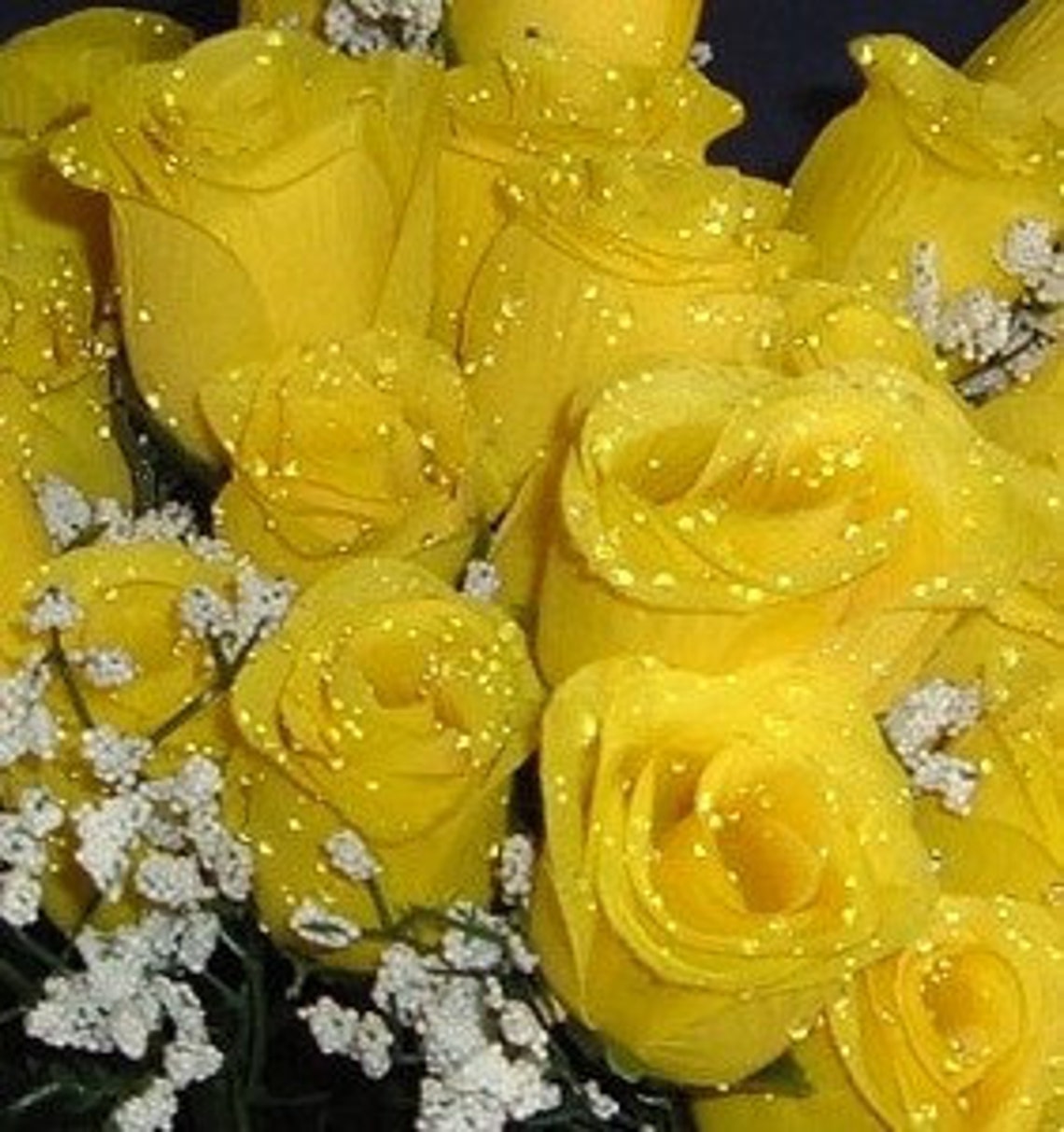 Yellow Silk Rose Flowers / Raindrops Wedding Flowers Bridal / Floral