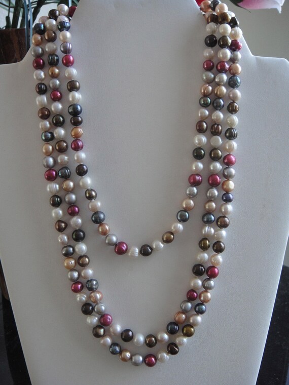 Genuine Fresh Water Multi color Pearl Necklace  6… - image 3