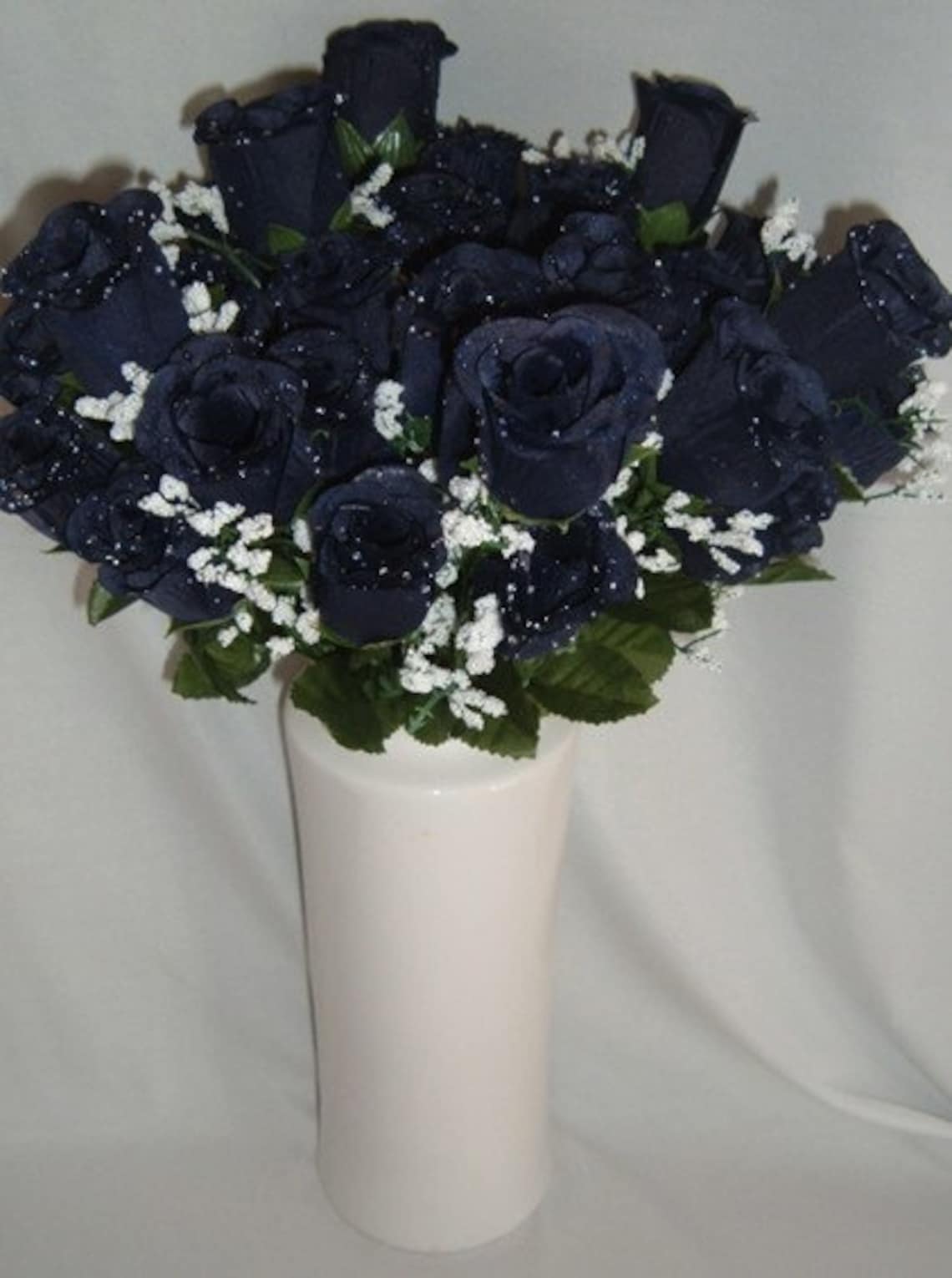 Silk Rose Flowers / Raindrops Navy Blue Wedding Flowers Etsy