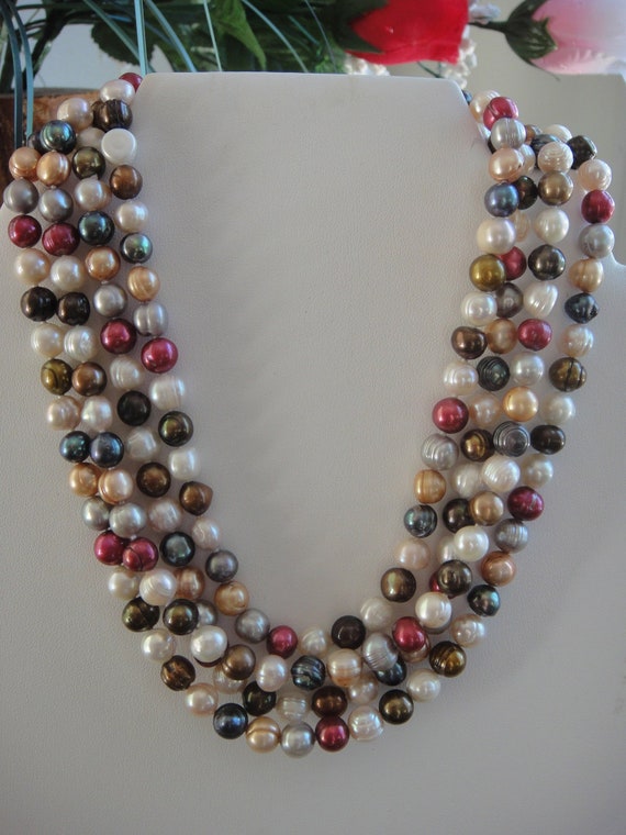 Genuine Fresh Water Multi color Pearl Necklace  6… - image 1