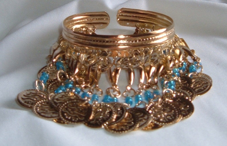 Egypt - Egyptian Ankle Bracelet Handcrafted Gift EGYANK005 Blue Beads Metal Gold Tone Anklet Costume Jewelry
