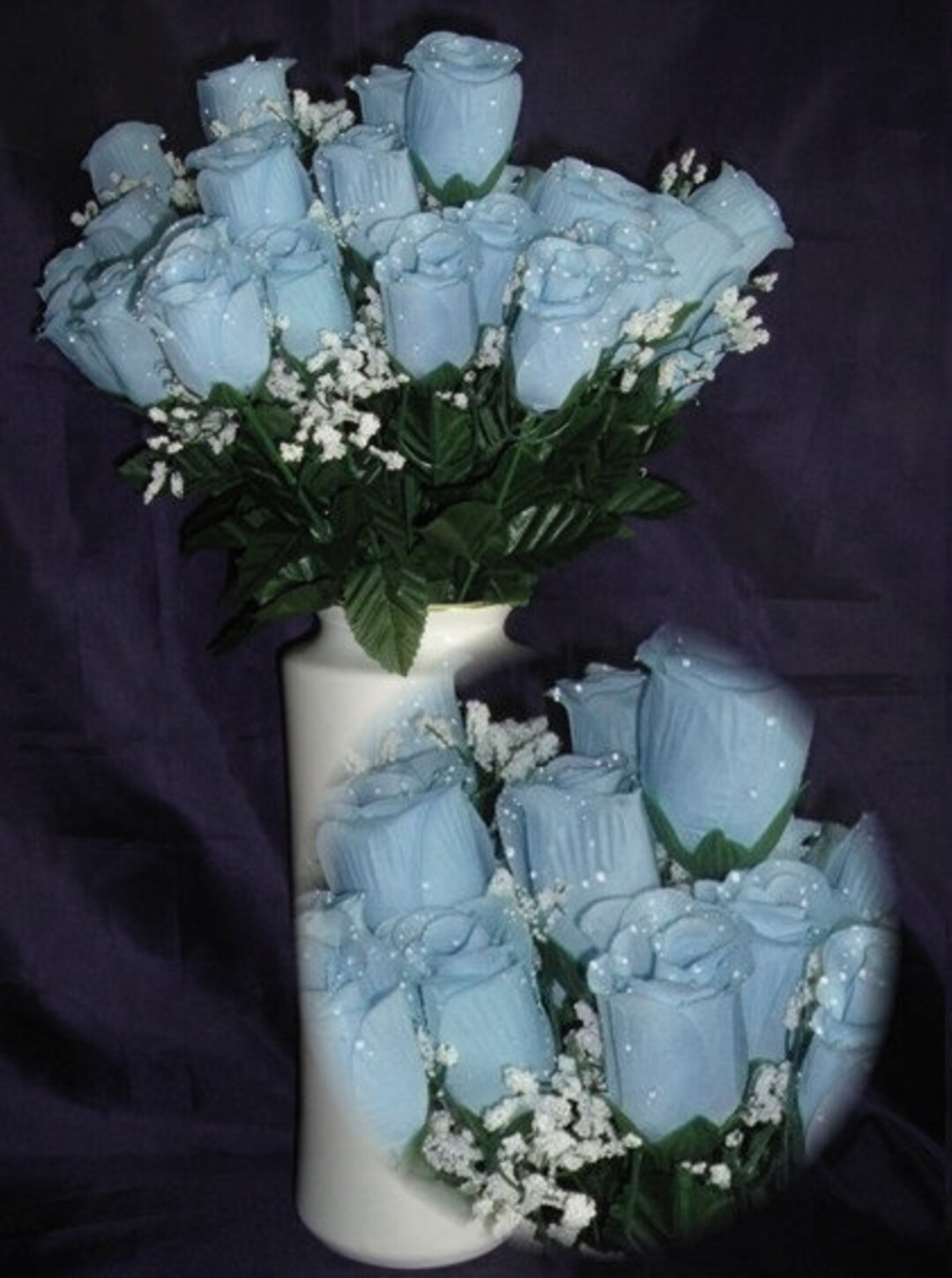 Powder Blue Silk Rose Flowers / Raindrops - Wedding Flowers- Bridal ...