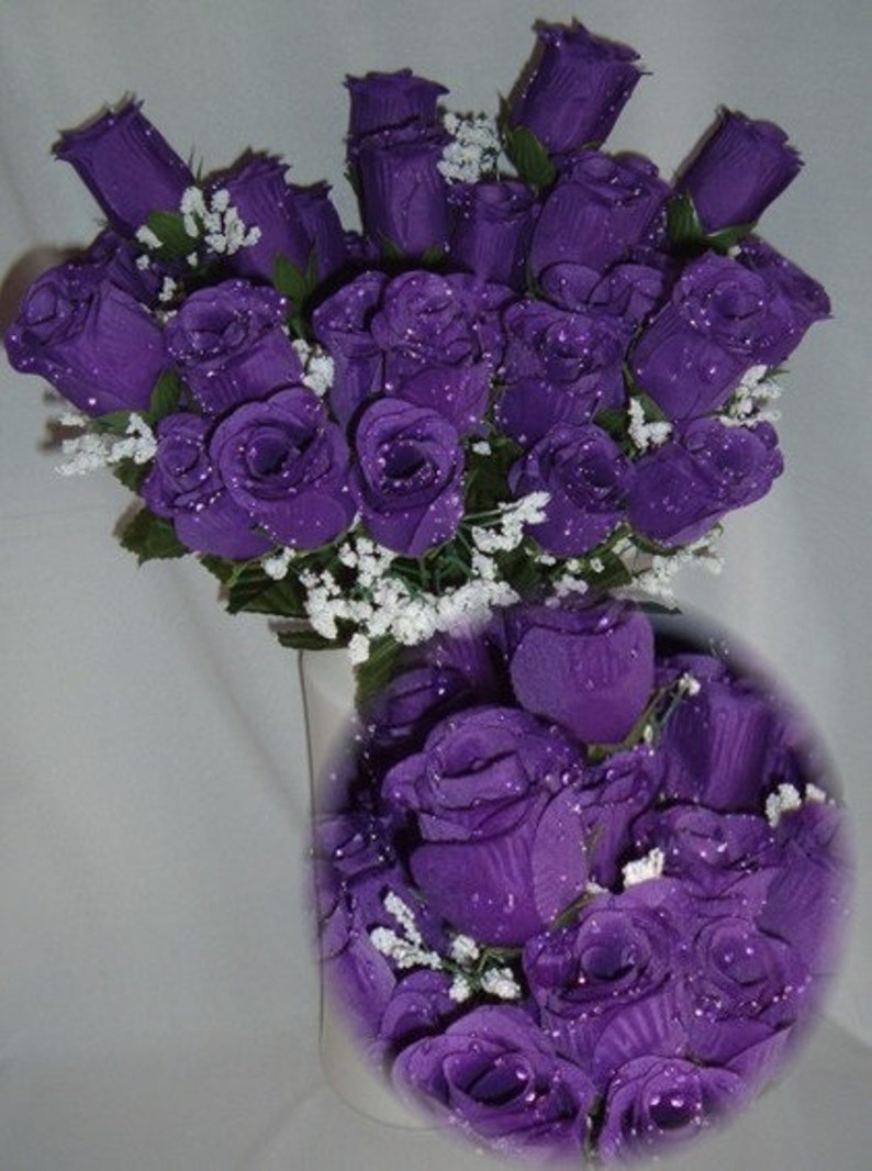 Bridal Floral Wedding Flowers Bridal Bouquet Roses Purple Silk Rose Flowers Raindrops Centerpiece Flower Arrangement Supplies