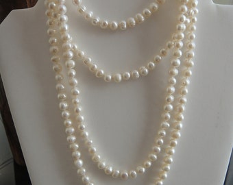 Genuine Fresh Water White color Pearl Necklace  62 inches - Handcrafted Gift - (NO21)