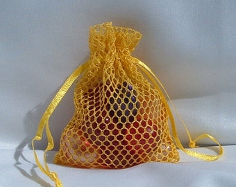 3x4 Mesh Fishnet Wedding Favor Gift Bags/Jewelry Pouches - Gold (10 Bags) - Satin Ribbon Closure