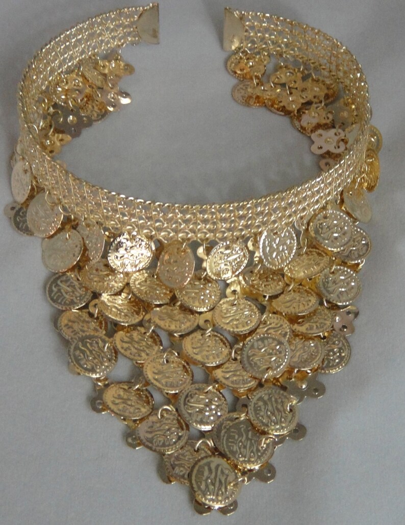 Egyptian Costume Jewelry Necklace Metal Gold Tone Coins Etsy