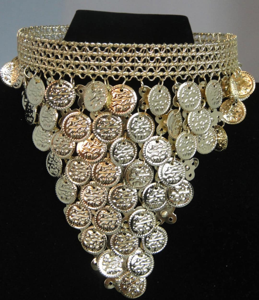 Egyptian Costume Jewelry Necklace Metal Gold Tone Coins Etsy