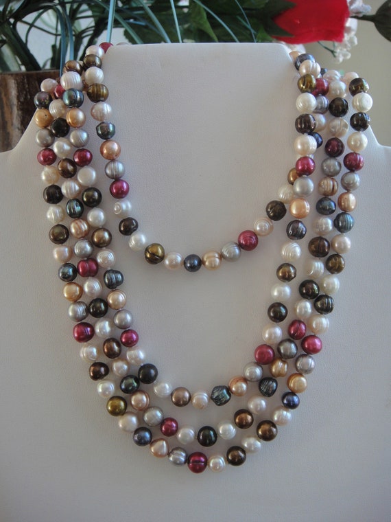 Genuine Fresh Water Multi color Pearl Necklace  6… - image 4