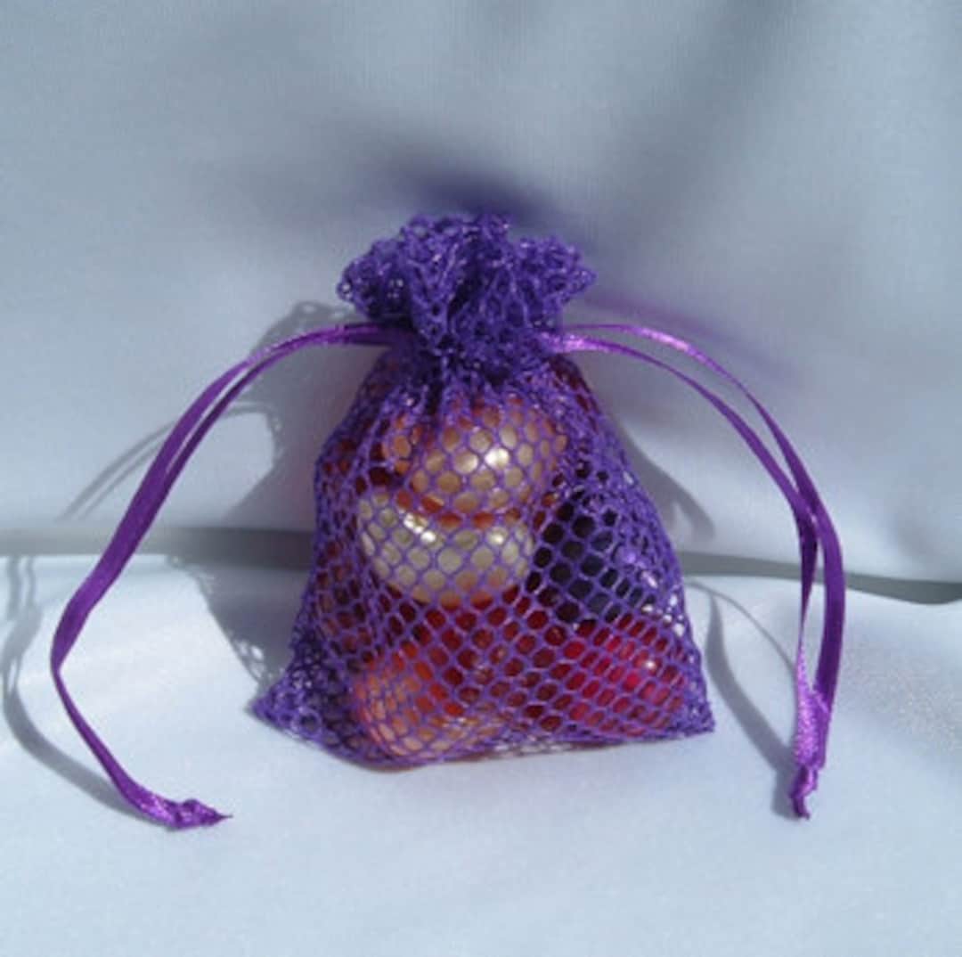 3x4 Mesh Fishnet Wedding Favor Gift Bags/jewelry Pouches Purple 10 Bags  Satin Ribbon Closure 