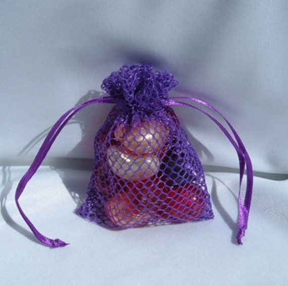 3x4 Mesh Fishnet Wedding Favor Gift Bags jewelry Pouches Purple 10