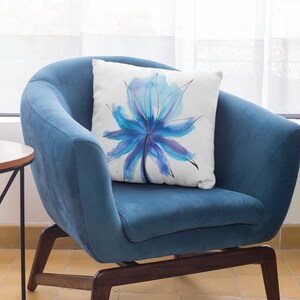 Blue Flower Cushion, Colorful Home Decor, Abstract Art Pillows, Watercolor Pillows, Abstract Sofa Pillows, Sofa Cushion,Contemporary Pillows