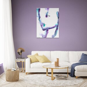 Purple Print Wall Art, Abstract Living Room, Vertical Wall Decor, Unique Artwork, Line Art, Modern Watercolor Art, Blue Art, Face Painting