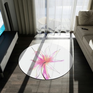 Flower Round Rug, Colorful Home Decor, Colorful Round Carpet, Contemporary Rug, Minimalist Area Rug, Colorful Round Rug, Unique Round Rug