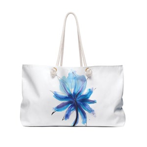Floral Weekender Bag, Unique Bag Accessories, Weekender Bag Women, Weekender Tote Bag, Flower Weekender Bag, White Tote Bag, Flower Tote Bag