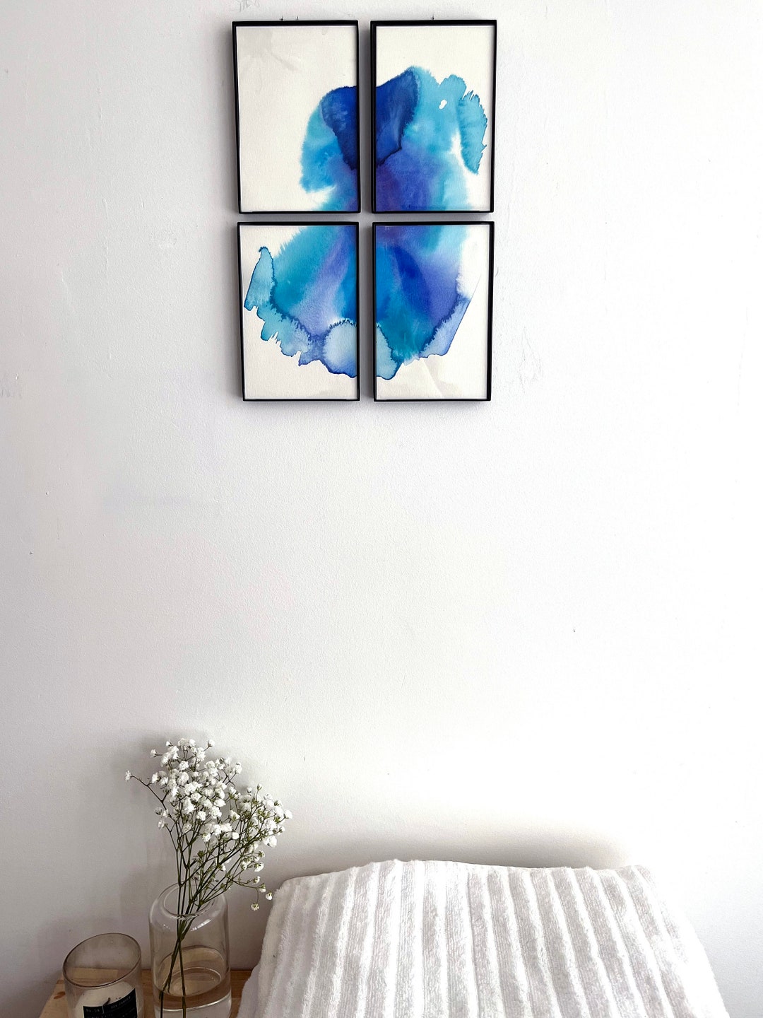 Blue Abstract Watercolor Painting Large Wall Art Modern Etsy