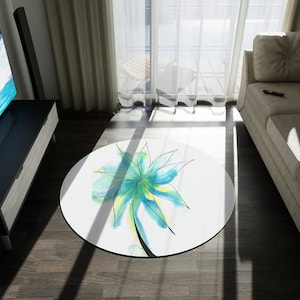 Flower Round Rug, Colorful Home Decor, Green Round Rug, Contemporary Rug, Minimalist Area Rug, Unique Round Rug, Colorful Round Carpet