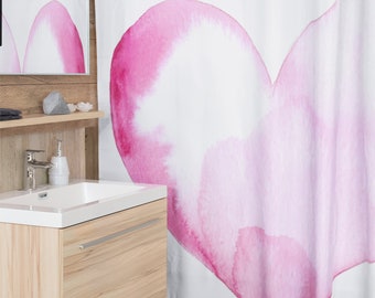 Big Heart Shower Curtain, Colorful Home Decor, Watercolor Shower Curtain, Unique Shower Accessories, Pink Shower Curtain,Styling Accessories