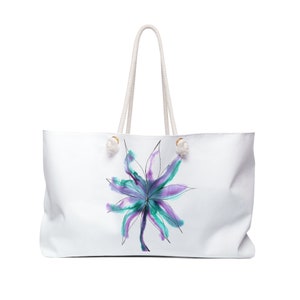 Floral Weekender Bag, Unique Bags for Women, Weekender Bag Women, Weekender Tote Bag, Large Weekender Bag, White Tote Bag, Flower Tote Bag