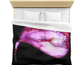 Black Duvet Cover, Microfiber Duvet Cover, Lips Duvet Cover, Teenage Girl Room Decor, Unique Bedding, Abstract Art Bedding, Purple Lip Duvet