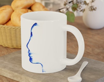Portrait Tea Mug, White Coffee Mug, Kitchen Accessories, Rainbow Coffee Cup, Christmas Gift for Her, Unique Tea Cup, Christmas Gift for Mom