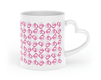 Pink Hearts Coffee Mug, Unique Ceramic Cup, Coffee Lovers Gift, Kitchen Accessories, Heart Mug, Valentines Day Coffee Mug, Valentines Gift