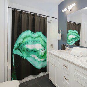 Cortina de chuveiro de lábios, cortina de chuveiro preta, decoração colorida para casa, cortina de chuveiro aquarela, acessórios exclusivos de chuveiro, cortina de chuveiro verde