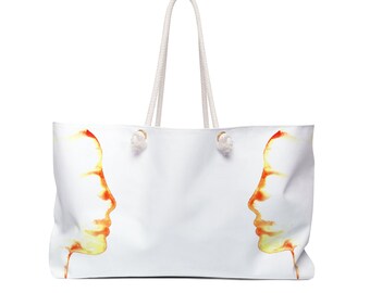 Minimalist Bag, Unique Bags for Women, White Weekend Bag, Weekender Travel Bag, Weekender Bag, Weekender Bag Women, Double Portrait Print