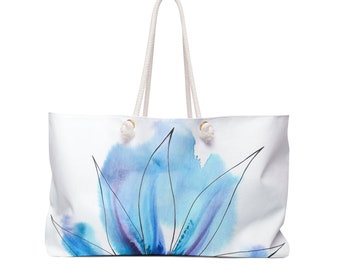 Floral Weekender Bag, Unique Bag Accessories, Flower Weekender Bag, White Tote Bag, Weekender Bag Women, Weekender Bag, Weekender Tote Bag