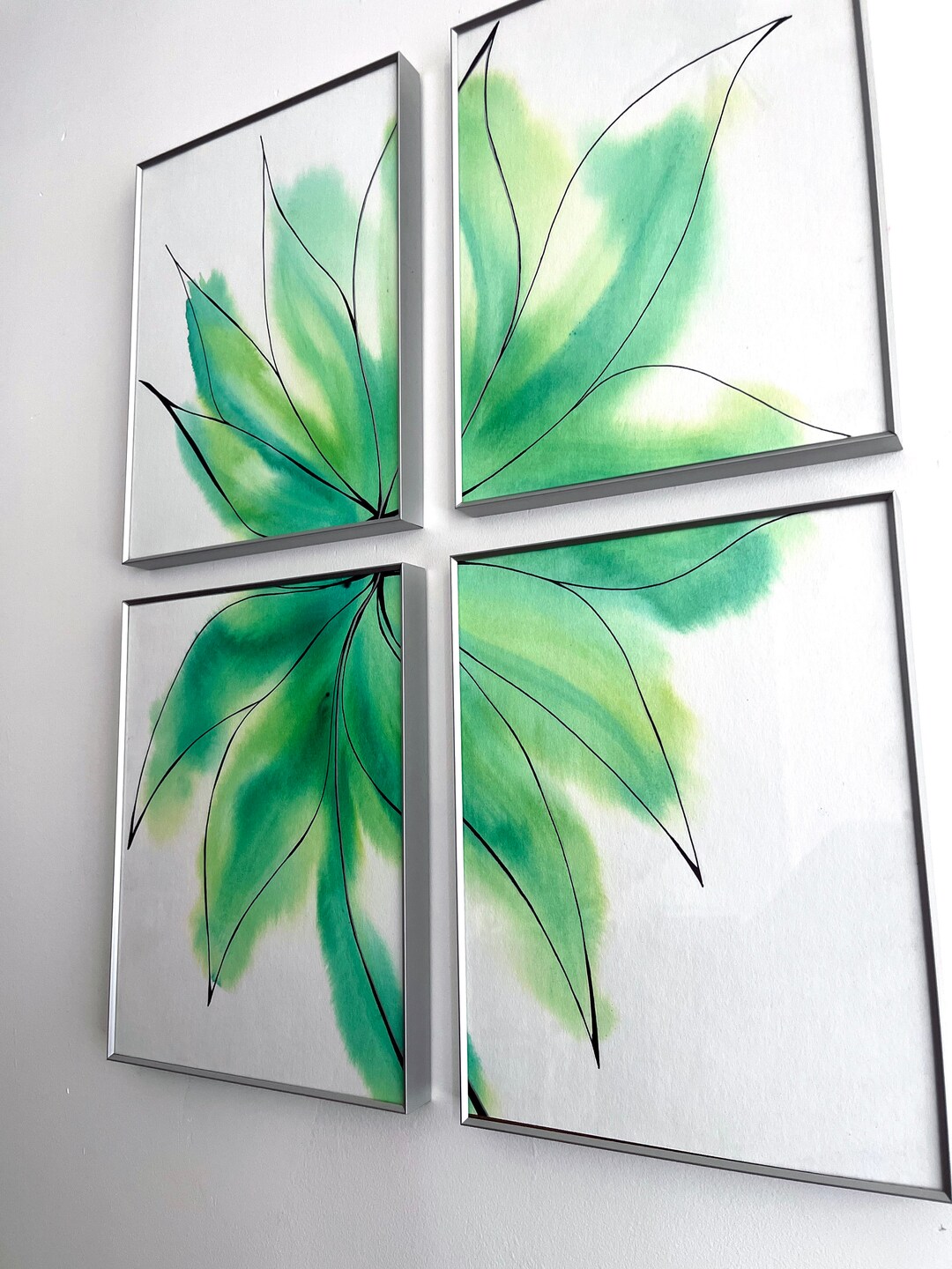 Large Green Wall Art Office Flower Unique Artwork Water Etsy