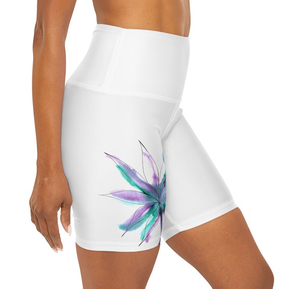 Floral Shorts, Women Leggings, Activewear, Yoga Shorts, White