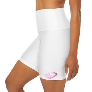 Yoga Shorts, Women Leggings, Activewear, White Yoga Shorts, High Waist Shorts, White Shorts Women, Heart Design Shorts, Workout Shorts Women
