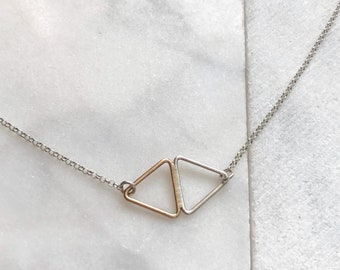 ZIL NECKLACE - triangles minimal everyday geometric layering layer triangle symmetrical delicate cute tiny petite handmade modern pendant