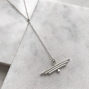 HORIZON NECKLACE abstract minimal bar modern contemporary silver simple necklace for women for girls handmade by Zil Jewelry image 1