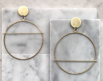 RISE & FALL HOOPS - big hoop earrings lightweight studs asymmetrical minimal geometric brass gold delicate modern cool bold sexy badass