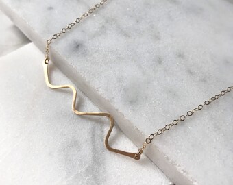 WAVE NECKLACE - wavy minimal bar delicate layer curvy layering mountains modern handmade lightweight silver gold chic everyday cute casual